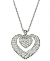 A heart worth loving. Eliot Danori's beautiful double heart pendant shines with pave crystal accents. Crafted in rhodium-plated mixed metal. Approximate length: 16 inches + 2-inch extender. Approximate drop: 5/8 inch.