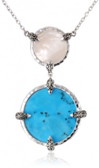 Judith Jack Coins Sterling Silver, Turquoise and Mother-of-Pearl Double Coin Pendant Necklace, 18