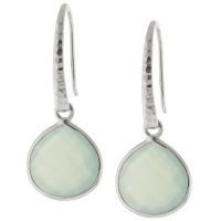 Sterling Silver Faceted Aqua Chalcedony Hammered Teardrop Earrings