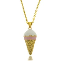 Lily Nily Children's 18k Gold Overlay White and Pink Enamel Ice Cream Cone Pendant