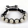 10mm White Crystals Macrame 7pcs Beaded Shamballa Ball Adjustable Bracelet