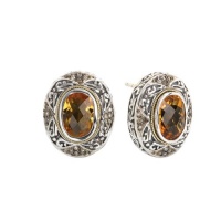 925 Silver, Citrine & Chocolate Diamond Oval Earrings with 18k Gold Accents (0.32ctw)