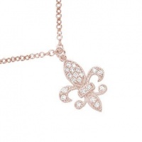 Meira T Solid 14K Rose Gold & Diamonds Fleur De Lis Amor Love Necklace