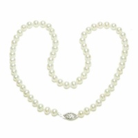 Sterling Silver White Freshwater Cultured Pearl A Grade 5.5-6mm Necklace, 16