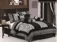 Chezmoi Collection 8-Piece Black and White Micro Fur Zebra with Giraffe Design Comforter 104-Inch by 92-Inch Bed-in-a-bag Set, California/Cal King Size Bedding