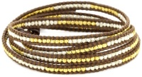 Chan Luu Gold Vermeil and Silver Bead Brown Leather Wrap Bracelet