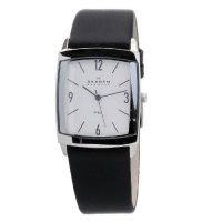 Skagen Men's 691LSLS Black Leather Band Stainless Steel Watch