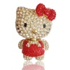 Korean Hello Kitty Style Flash Diamond Crystal Key Chain Ring Keyring Keychain Fob Holder Bag Handbag Ornament Decoration Hook, Red