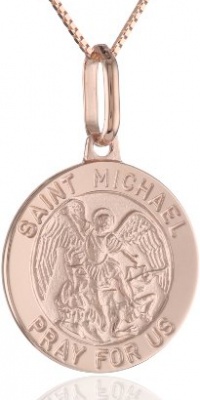 14k Pink Gold Round St. Michael Medal Pendant Necklace, 18