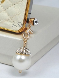 Designer inspired pearl white Set - 3.5mm Anti dust Ear Cap Dock Plug and beige cream white Leather iPhone 4 4S case - iStore