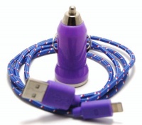 Purple 3ft 8 pin to USB Braided High Quality Durable Charging / Data Sync Cable + USB Car Adapter fits iPhone 5