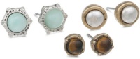 NINE WEST VINTAGE AMERICA Native Flora Worn Silver Stud Trio Earrings Set