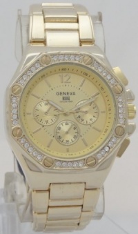 Geneva Quartz Knox Chronograph-style Look Gold Case N Band Rhonestone Bezel