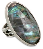 Summer indulgence. Oval-cut faceted semi-precious abalone adds a warm-weather touch to Lucky Brand's large cocktail ring. Set in silver tone mixed metal. Size 7.