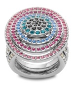 Simply hypnotic! Swarovski's refined palladium-plated mixed metal creation glows in a rainbow of crystal colors. The ring shank features a special mechanism which allows you to adjust the size for maximum comfort. Size 6-7 or 8-9.