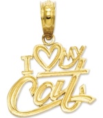 Show the world how much you love your cat! Perfect for displaying on any chain, necklace or bracelet, this charm plate is intricately etched in 14k gold. Chain not included. Approximate drop length: 3/5 inch. Approximate drop width: 1/2 inch.