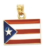 Show pride in your country. This polished red, white and blue enamel Puerto Rico flag is crafted in 14k gold. Chain not included. Approximate length: 4/5 inch. Approximate width: 7/10 inch.