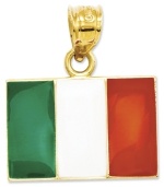 Show pride in your country. This polished red, white and green enamel Italy flag is crafted in 14k gold. Chain not included. Approximate length: 4/5 inch. Approximate width: 7/10 inch.