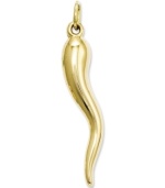 Make a wish! This symbolic good luck charm features a polished Italian horn in 14k gold. Chain not included. Approximate length: 1-1/5 inches. Approximate width: 1/5 inch.