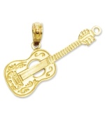 The perfect chord. Crafted in 14k gold, this sweet guitar charm features a polished and engraved design. Chain not included. Approximate length: 4/5 inch. Approximate width: 4/5 inch.