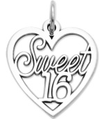 The perfect birthday gift to commemorate a special day. This heart-shaped charm features the words Sweet 16 in cut-out 14k white gold. Chain not included. Approximate length: 9/10 . Approximate width: 3/5 inch.