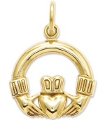 A touch of Celtic inspiration. This symbolic Claddagh charm is crafted in polished 14k gold with a pretty cut-out design. Chain not included. Approximate length: 3/4 inch. Approximate width: 3/5 inch.