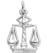 The perfect gift for the aspiring lawyer or judge, this symbolic scales of justice charm is crafted in polished 14k white gold. Chain not included. Approximate length: 4/5 inch. Approximate width: 1/2 inch.