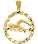 Make a splash! This sporty swimmer charm is perfect for the aspiring Michael Phelps. Crafted in diamond-cut 14k gold. Chain not included. Approximate length: 9/10 inch. Approximate width: 7/10 inch.