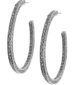 Total glamour. 2028's stunning hoops feature an intricate textured design accented by imitation marcasite stones. Set in silver tone mixed metal with a post backing. Approximate diameter: 1-3/4 inches.