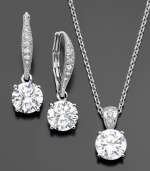 Sumptuous sparkle. This Eliot Danori pendant and earrings set features round-cut cubic zirconia (earrings: 1-1/4 ct. t.w. pendant: 3/4 ct. t.w.) set in rhodium-plated silvertone mixed metal. Pendant measures approximately 16 inches + 2-inch extender with a 1/2-inch drop. Earring drop measures approximately 1 inch.