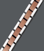 Mix and match your style in bold design with a hint of color. This unique men's bracelet features a chic, rectangular link set in stainless steel and brown ion-plated stainless steel. Approximate length: 8-1/2 inches.