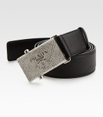 Iconic logo buckle with etched detail finished with a saffiano leather strap.LeatherAbout 1½ wideMade in Italy