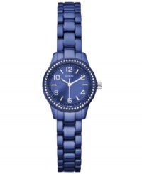 A lively pop of cool blues make this aluminum watch from GUESS the perfect finishing touch for Friday night ensembles.