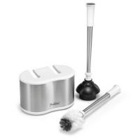 Polder BTH-6300-90 Stainless-Steel Dual Bath Caddy with Toilet Brush and Plunger, White