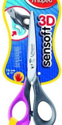 Maped Sensoft 3D Left-Handed Scissors with Flexible Handles, Stainless Steel Blades, 6.33 Inches, Color May Vary (696510)