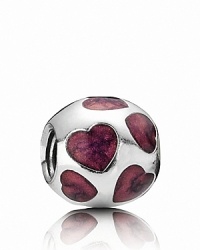 Sterling silver serves as polished backdrop to sweet heart motifs in purple enamel. Charm by PANDORA.