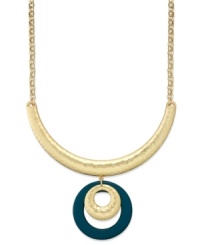 Let your fashion come full circle. Charter Club's stunning frontal necklace highlights seasonal teal color in a gold tone mixed metal setting. Approximate length: 17-1/2 inches + 3-inch extender. Approximate drop length: 5 inches.