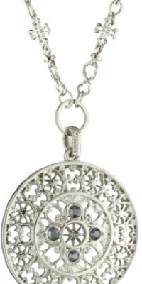 The Vatican Library Collection Silver-Tone Black Round-Cut Pendant Necklace, 22