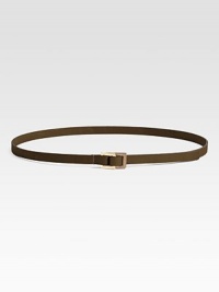 A sleek, skinny ring of waist-cinching leather.About 40 x 1 Leather Buckle closure Imported