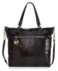 The world is prettier in python. Indulge your obsession for elegance with this exquisite python-embossed leather tote from MICHAEL by Michael Kors. Posh 18k gold signature hardware and delicate chain-link details add extra allure, while well aligned pockets offer precise organization within.