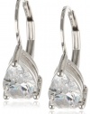 Platinum Plated Sterling Silver Pear-Shaped Cubic Zirconia Lever Back Earrings