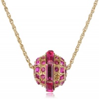 Betsey Johnson Iconic Baguette Fuchsia Crystal Ball Pendant Necklace, 19