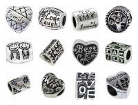 Family Love Pandora Style Charms [12] European Antique Silver Bracelet Spacer Beads, Bulk Lot of Twelve Spacers for Bracelets and Necklaces, Compatible Fit with Add a Bead Charm Jewelry Like Trollbeads Chamilia Biagi Pugster Caprice Hallmark Queenberry Ka