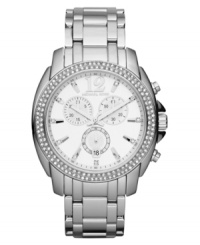 Elegant Swarovski elements swirl on this classic chronograph watch from Michael Kors.