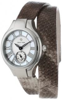 Philip Stein Women's 44-CMOP-UWPY Round Mother-Of-Pearl Neutral Python Print Wrap Strap Watch