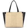 BARLIN Tan Designer Inspired Faux Alligator Print Expandable Top Handle Shopper Tote Shoulder Bag