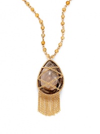 THE LOOKPendant designWire-wrapped brown rutilated quartz and citrine accents Tassel details on pendant20 tcw14k goldfilled settingTHE MEASUREMENTPendant drop, about 2½Length, about 19ORIGINImported