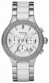 DKNY Chronograph Steel and White Ceramic Ladies Watch NY8181