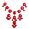 Red Bubble Necklace in Silver Tone, Bib Necklace, Statement Necklace (Fn0508-S-Red)