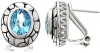 CleverEve Designer Series .925 Sterling Silver Earrings Rhodium Platted Swiss Blue Topaz Center 9 x 7mm